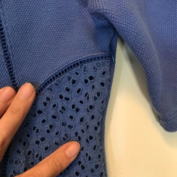 REISS Light Blue Cotton Mixed Knit Eyelet Bodycon Dress size UK6 EU34 US2 - Picture 6 of 11